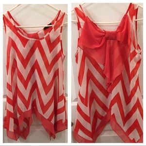 Red & white striped chevron tank with bow on back